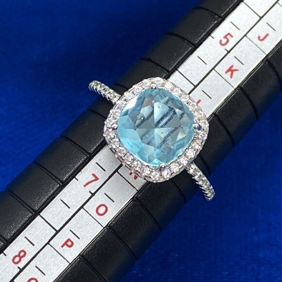💛 925 Aquamarine & CZ Engagement Ring - Picture 4 of 4
